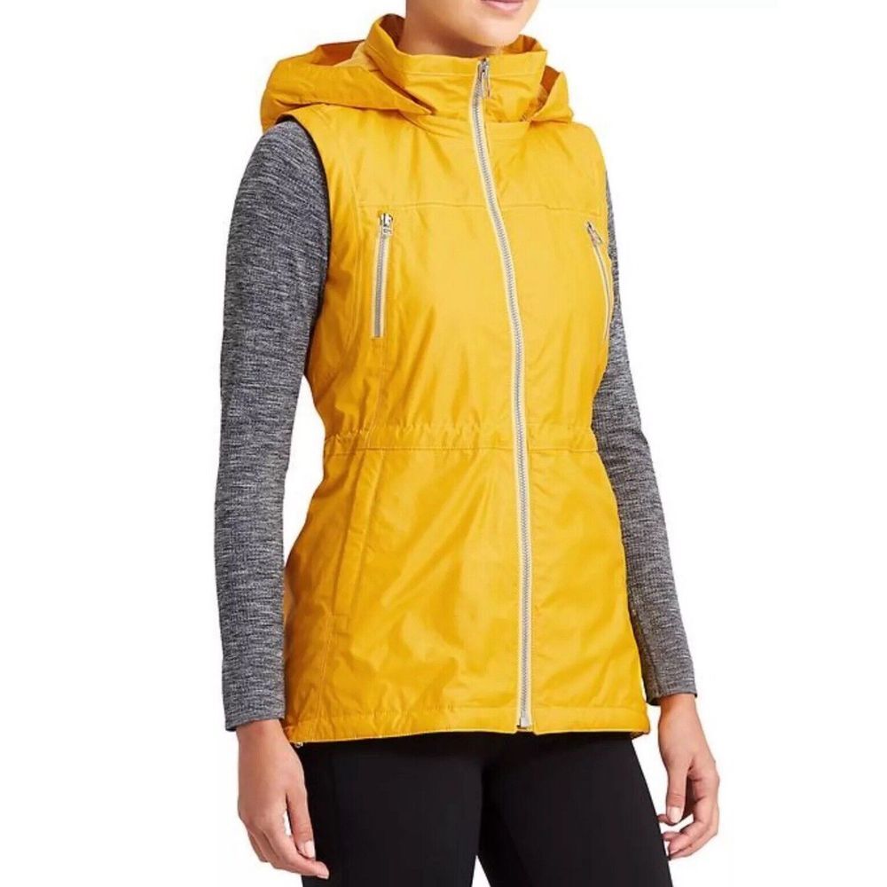 Athleta Rocketview Vest Yellow‎ Marigold Hood Layering Full Zip Fitted XS